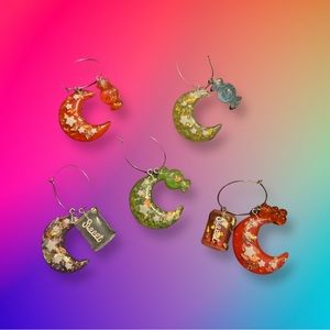 Set of Five Moon & Candy Wine Charms *NEW*